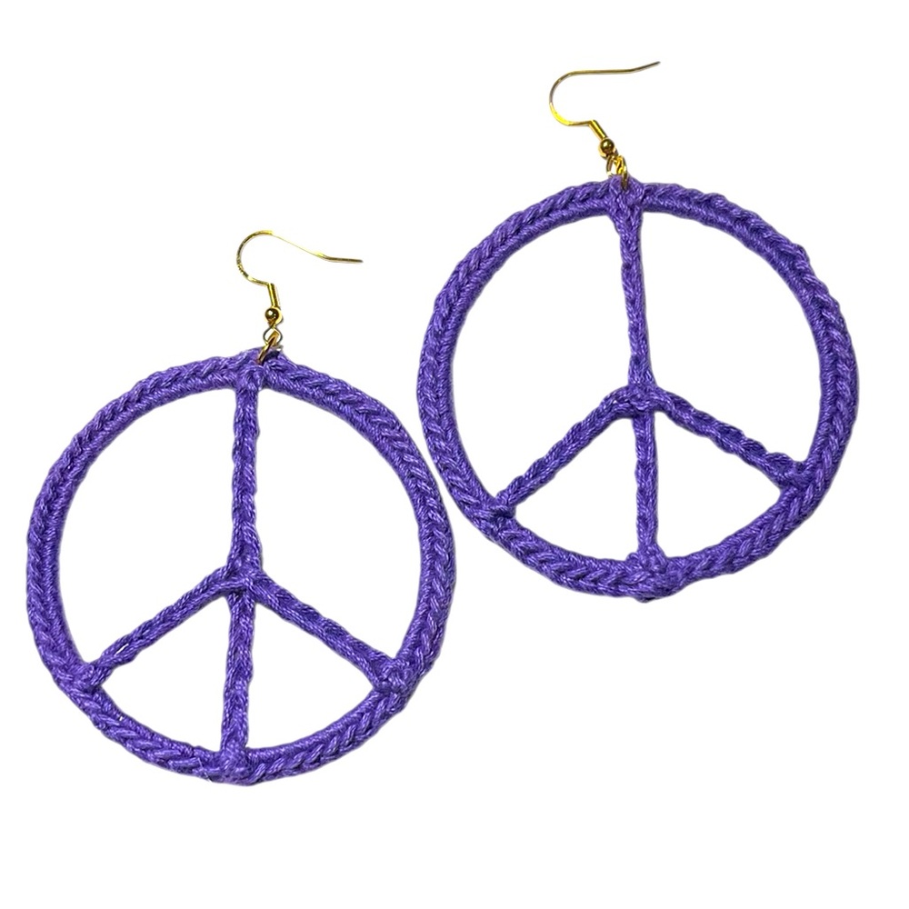 Handmade Peace Sign Earrings choose your color crocheted by seller